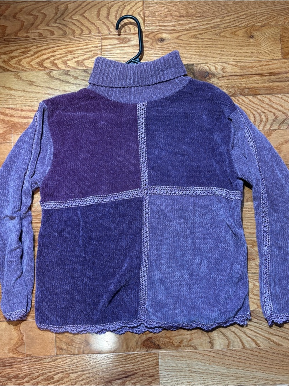 Patchwork Chenille Turtleneck Sweater - Purple